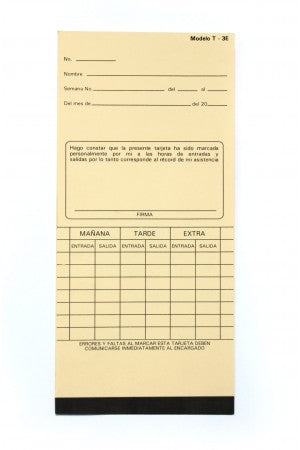 Tarjeta checadora semanal vertical T-3