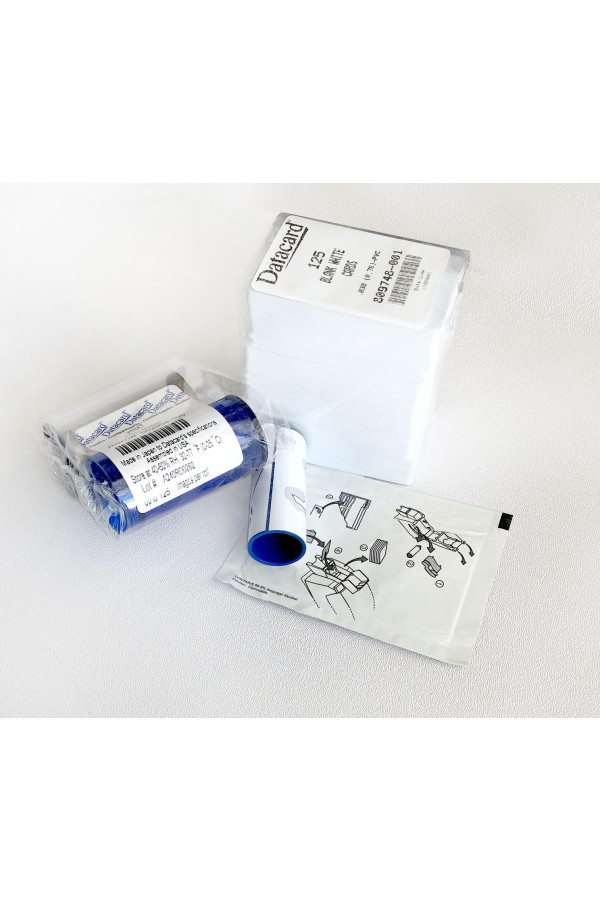 Kit de Cinta Color medio panel ymcKT Datacard, 125 impresiones con 125 tarjetas de PVC blancas incluidas, 552854-105