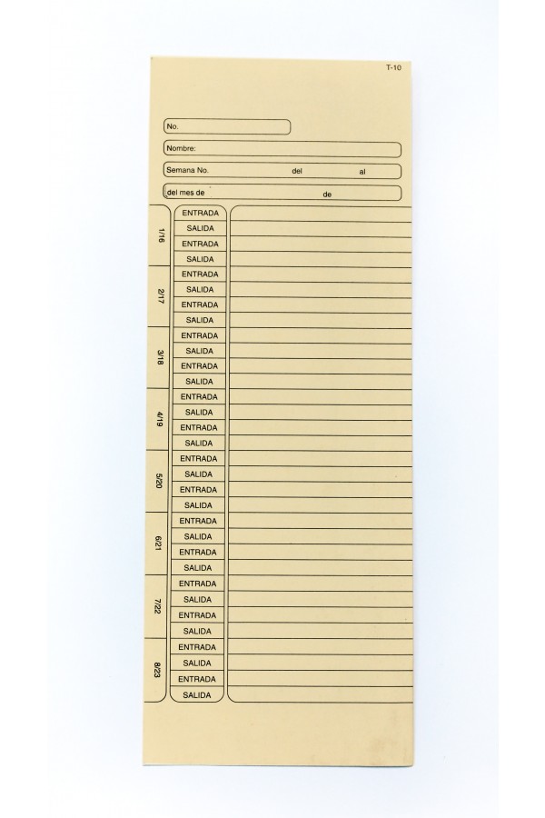 Tarjeta checadora quincenal T-10
