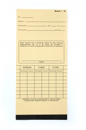 Tarjeta checadora semanal vertical T-3